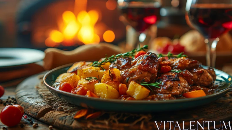 Delicious Food Photography: Chicken, Potatoes, and Carrots with Rosemary AI Image