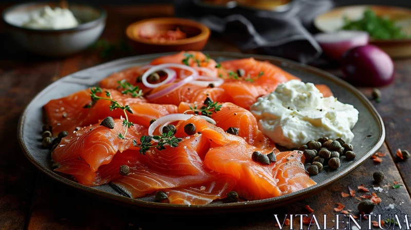 Delicious Smoked Salmon with Cream Cheese and Capers AI Image