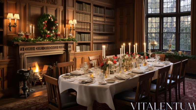 Elegant Dining Room: Festive Atmosphere and Classic Academia AI Image