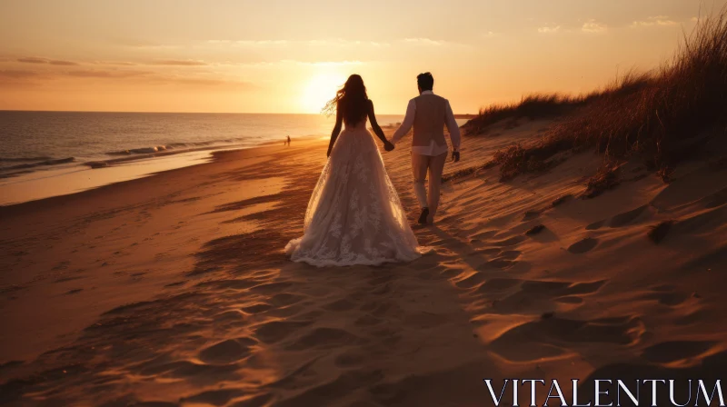 Romantic Beachside Wedding at Sunset AI Image