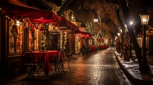 Romantic Holiday Street Scene: Sparkling Christmas Lights and Festive Atmosphere