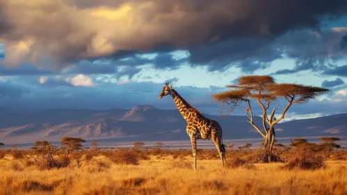 Serene African Savannah Landscape with Giraffe