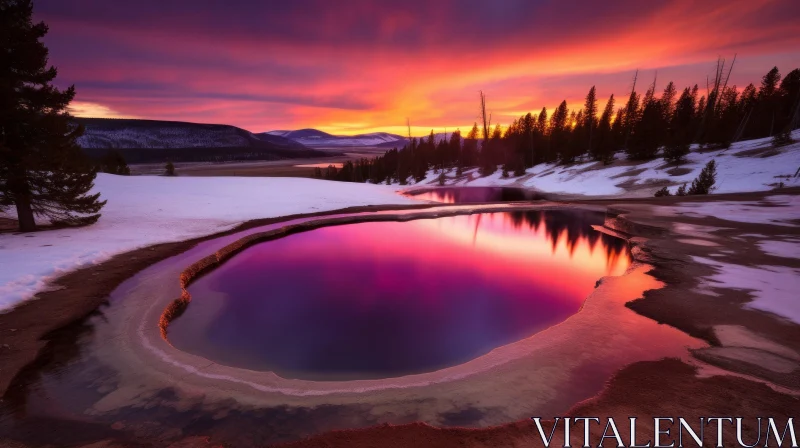 AI ART Sunset Reflections in Yellowstone: A Dreamy Landscape