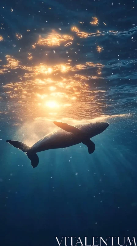 AI ART Underwater Whale with Sun Rays