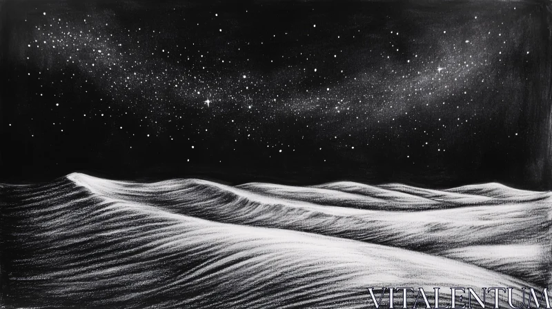 AI ART Starlit Desert Nightscape in Monochrome