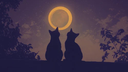 Moonlit Cat Silhouettes