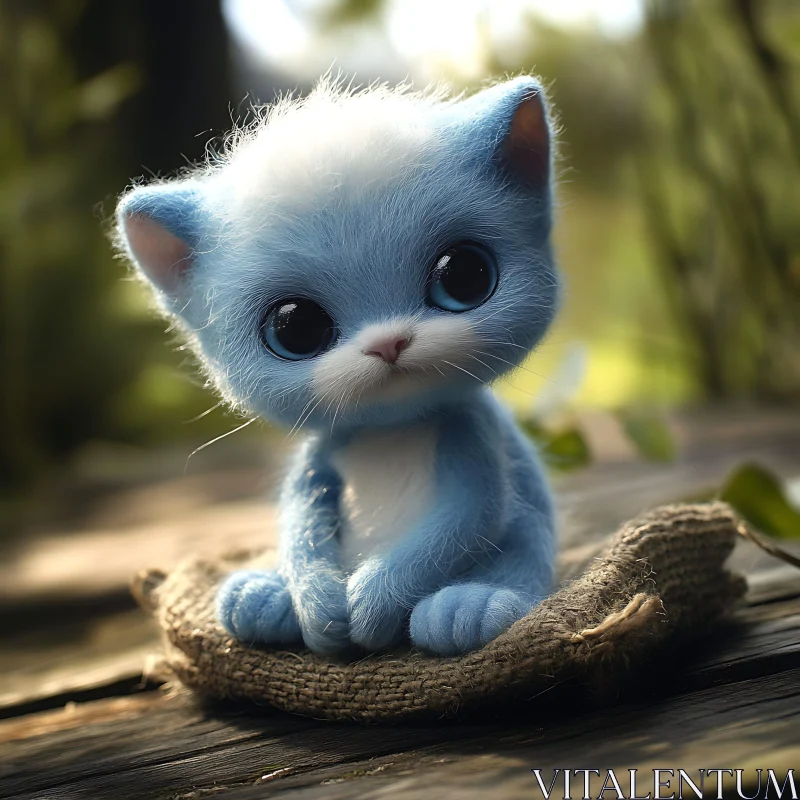 Charming Blue Furry Kitten in Outdoor Scene AI Image