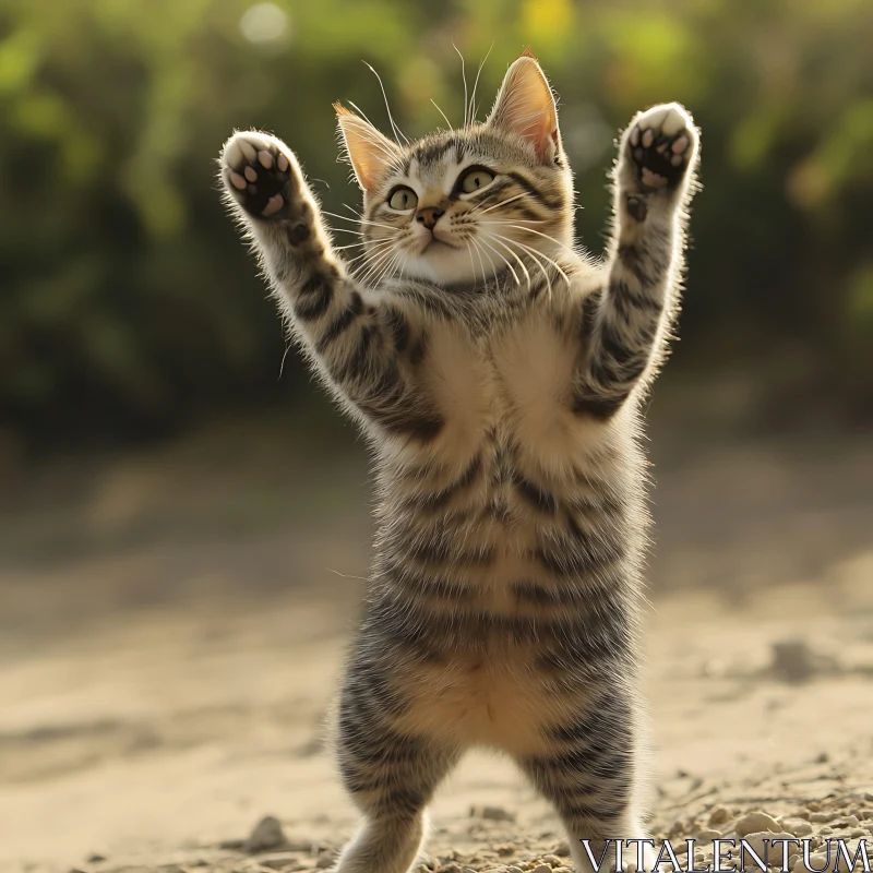 Adorable Striped Kitten in Sunlit Outdoors AI Image