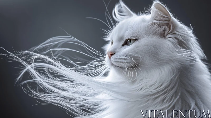 AI ART Serene White Cat with Flowing Fur Picture