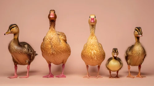 Adorable Family of Ducks on Pink Background