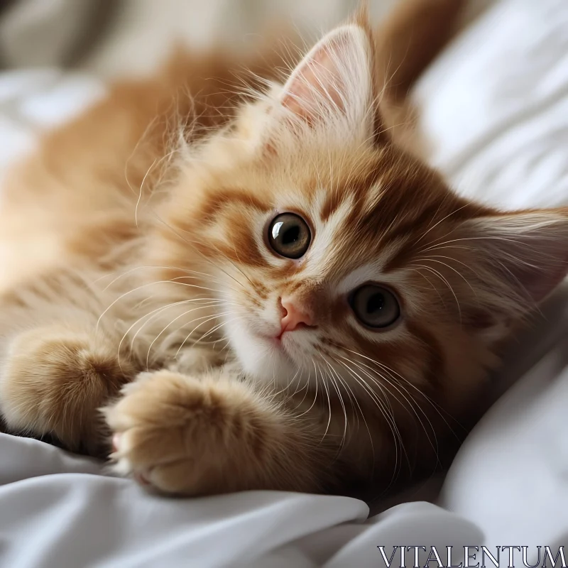 Ginger Kitten on White Fabric - Feline Beauty AI Image