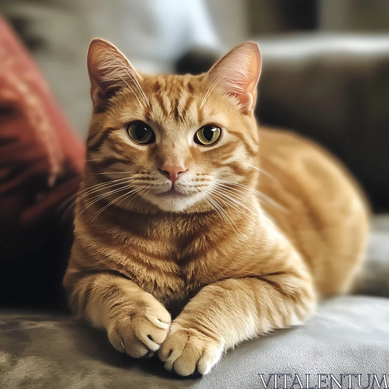 Domestic Ginger Cat Resting on Couch AI Image