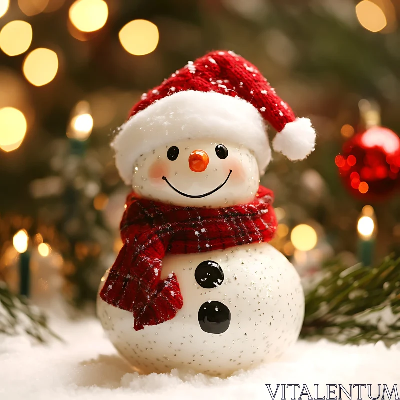 AI ART Cheerful Snowman Amidst Christmas Lights and Decorations