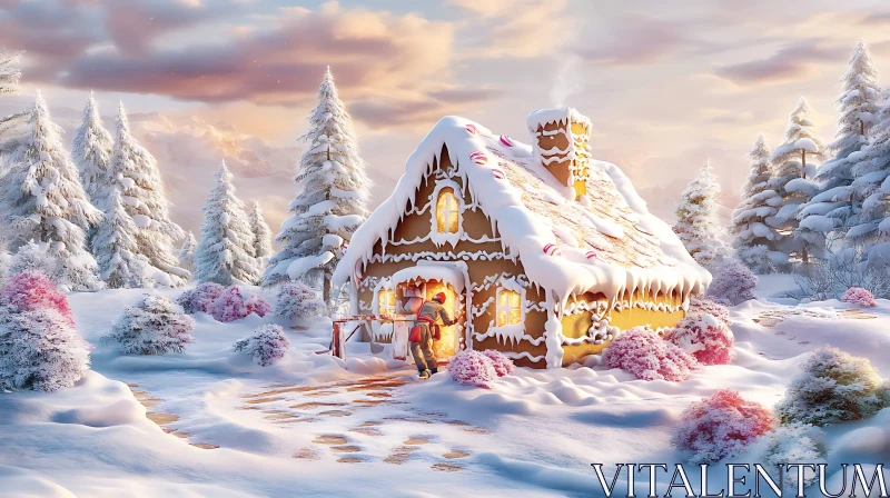 AI ART Snowy Gingerbread House