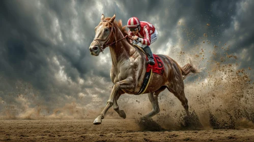 Captivating Horse Racing Under Dramatic Dark Sky | Artwork