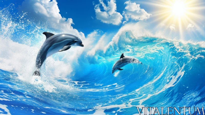 Captivating Image of Dolphins Jumping Out of Water AI Image