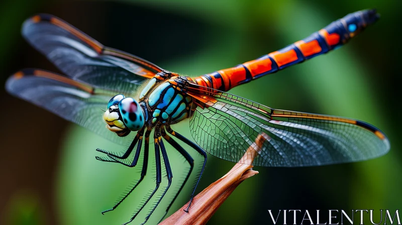 Colorful Dragonfly on Leaf: A Portrait in Nature AI Image