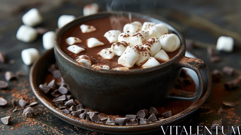 Delicious Hot Chocolate with Marshmallows on a Dark Background AI Image