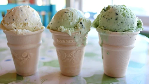 Delightful Ice Cream Cones on a Table - Melting Flavors
