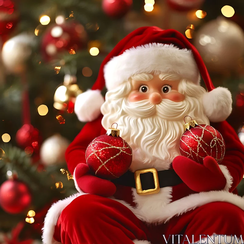 Jolly Santa Holding Christmas Baubles AI Image