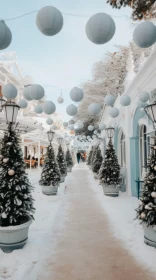 Enchanting Winter Street Scene with Snow and Paper Lanterns