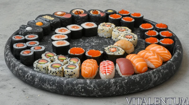 AI ART Exquisite Sushi Platter made of Black Stone