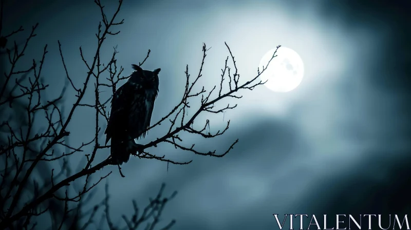 Mysterious Owl Silhouette Against Full Moon AI Image