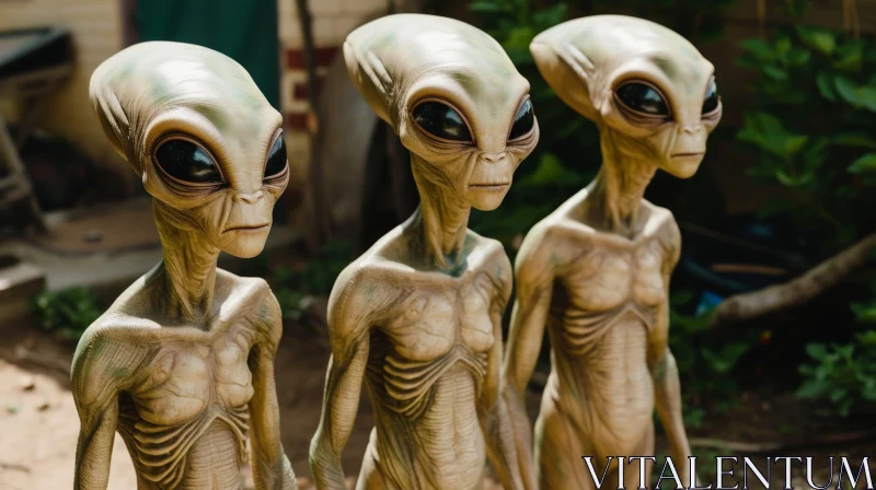 Realistic Alien Creatures Standing in a Row AI Image