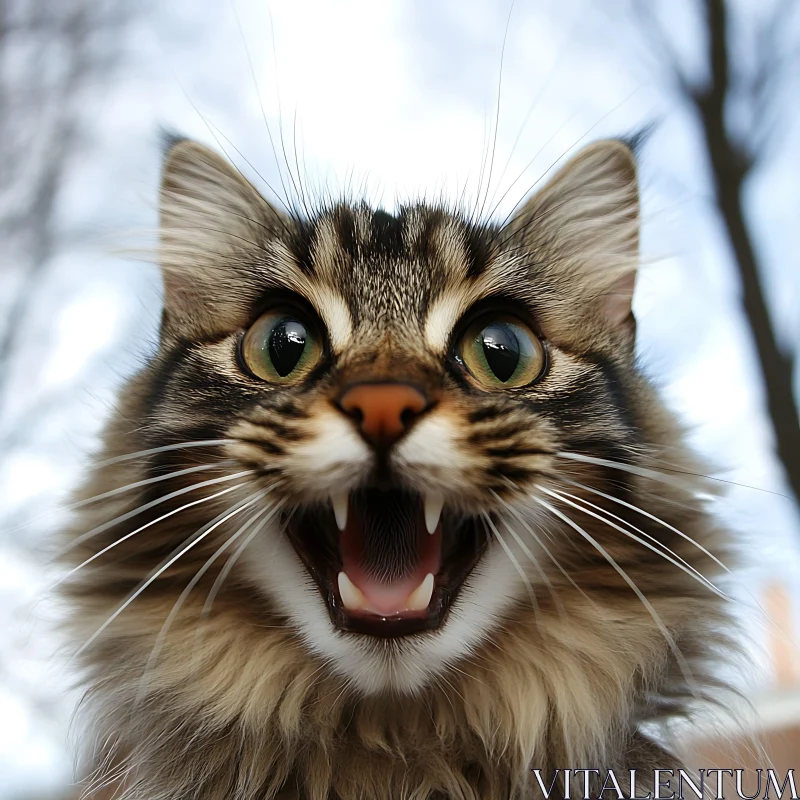 Expressive Cat with Open Mouth and Green Eyes AI Image