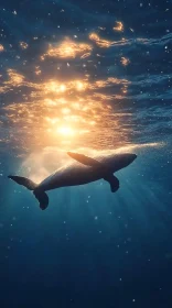 Underwater Whale with Sun Rays