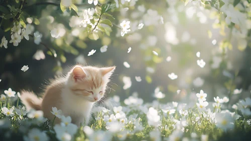 Tranquil Kitten in a Blooming Field