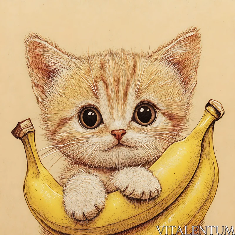 Cute Kitten Embracing Bananas Art AI Image