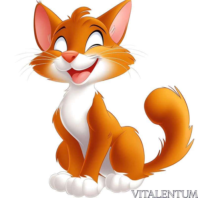 Happy Orange and White Cartoon Cat AI Image