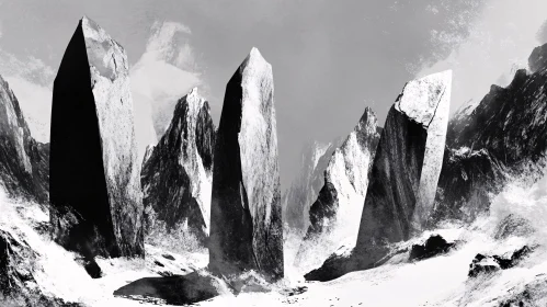 Snowy Mountain Monoliths - B&W