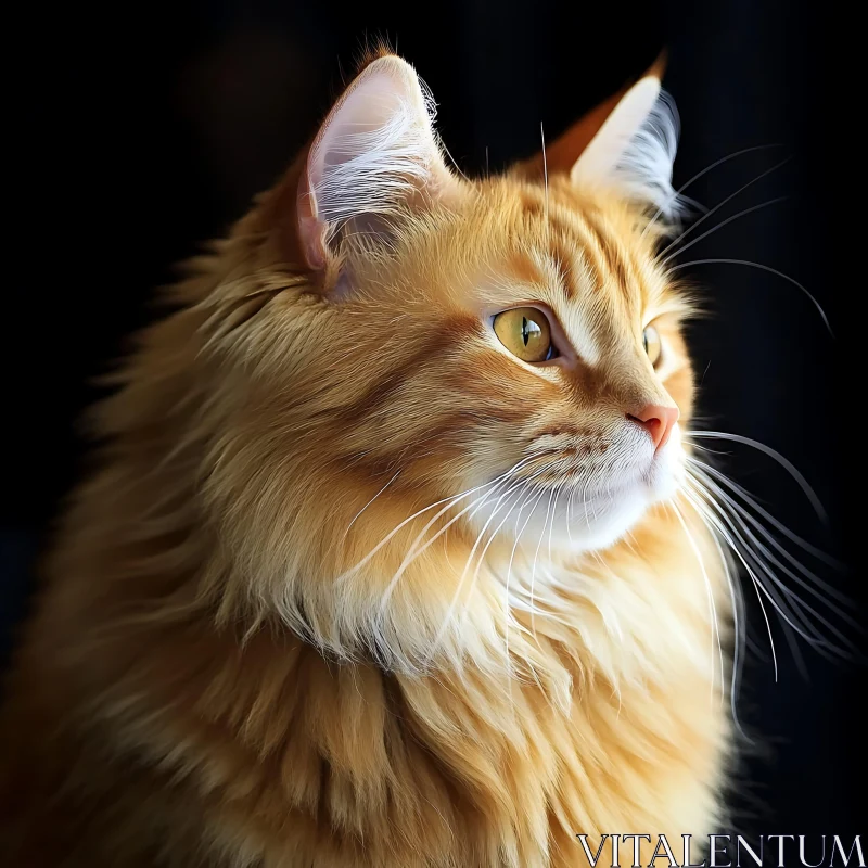 Profile of Fluffy Orange Cat with Expressive Yellow Eyes AI Image