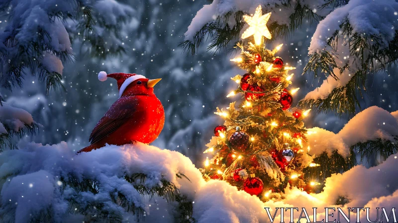 Christmas Cardinal in a Snowy Wonderland AI Image