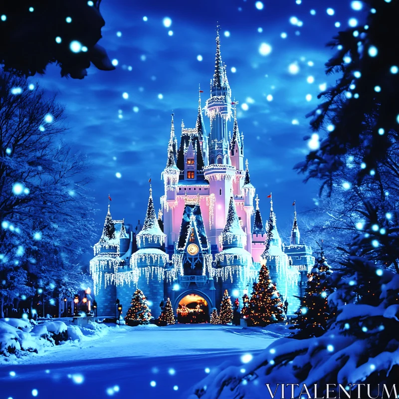 Magical Snowy Christmas Castle AI Image