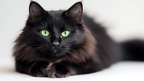 Portrait of a Black Cat with Vibrant Green Eyes