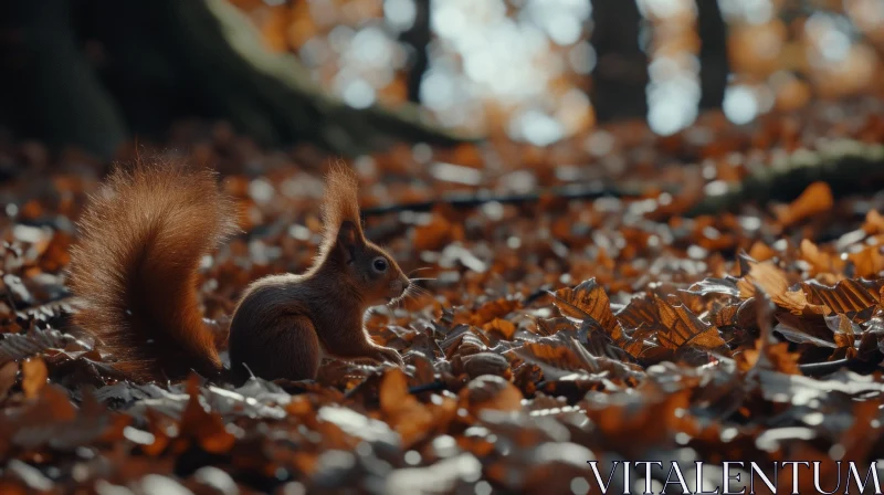Captivating Image of a Red Squirrel amidst Fallen Leaves in the Forest AI Image