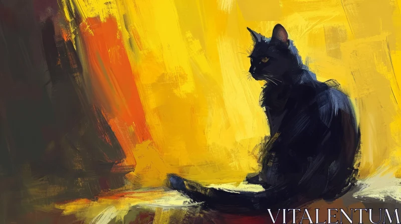 Curious Black Cat Digital Painting AI Image