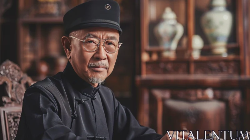 AI ART Elderly Asian Man Portrait in Traditional Attire
