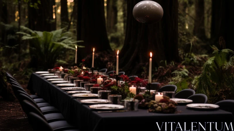 Enchanting Forest Table: A Captivating Display of Dark Elegance AI Image