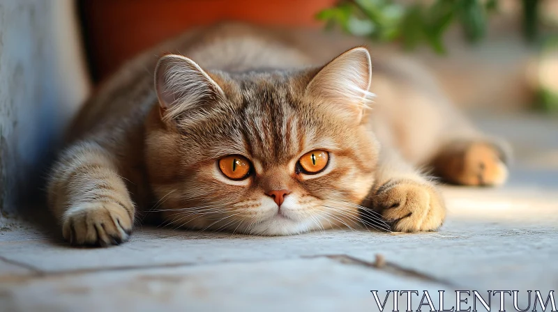 Fluffy Cat Relaxed with Orange Eyes AI Image