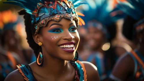 Joyful Woman in Vibrant Carnival Attire