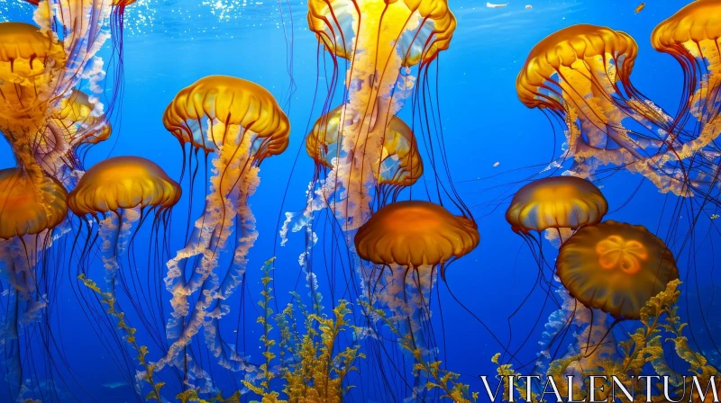 Orange Jellyfish in Aquarium: A Breathtaking Underwater Display AI Image