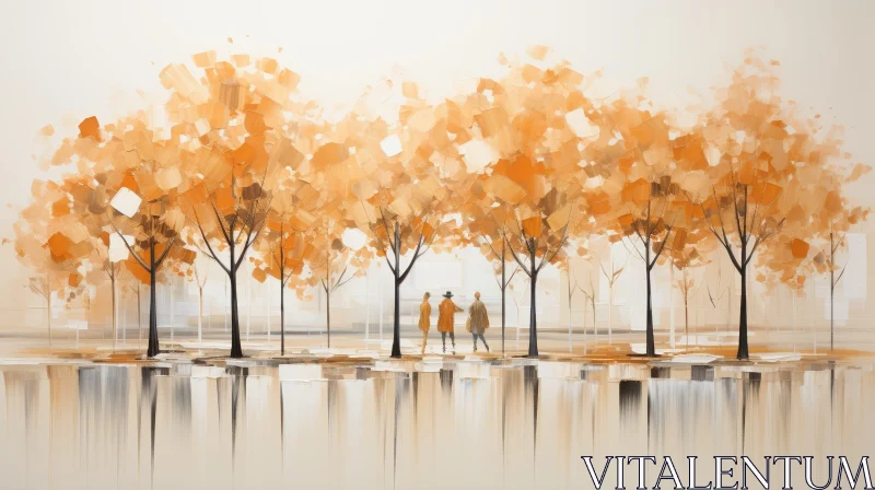 AI ART Tranquil Park Scene Painting with Walking People