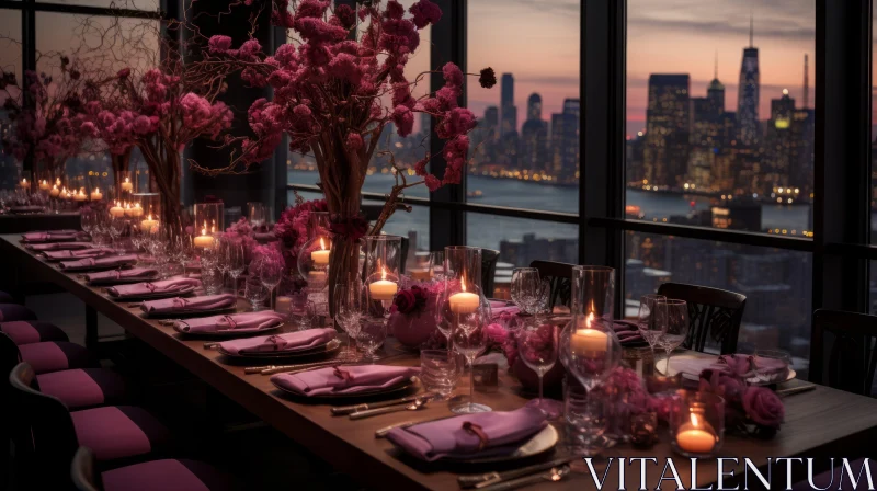Whimsical NYC Skyline with Extravagant Table Settings AI Image