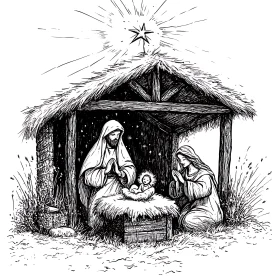 Holy Family in Manger During Christmas