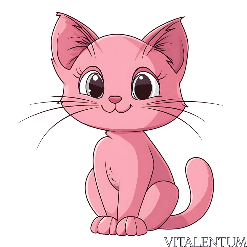 Cute Pink Anime-Style Cat Drawing AI Image