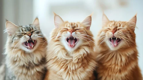 Joyful Trio of Maine Coon Cats